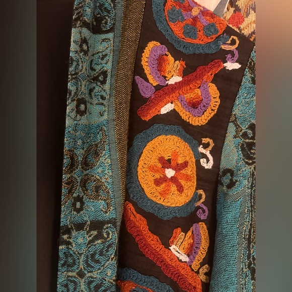 Soft Surroundings Silk Stunning Boho Embroidered 3/4 Sleeve Blazer Jacket Coat - Picture 5 of 6